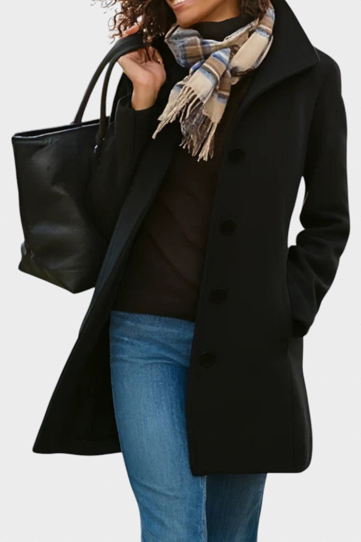 Classic Tailored Wool Blend Coat with Button Front and Pockets