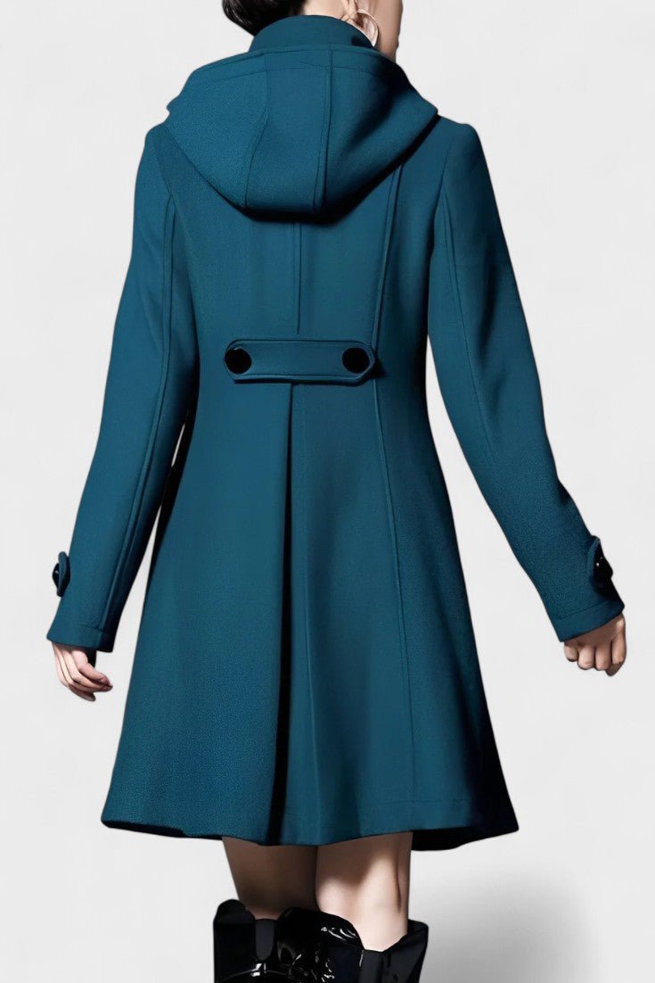 Structured A-Line Coat with High Collar and Button Detail