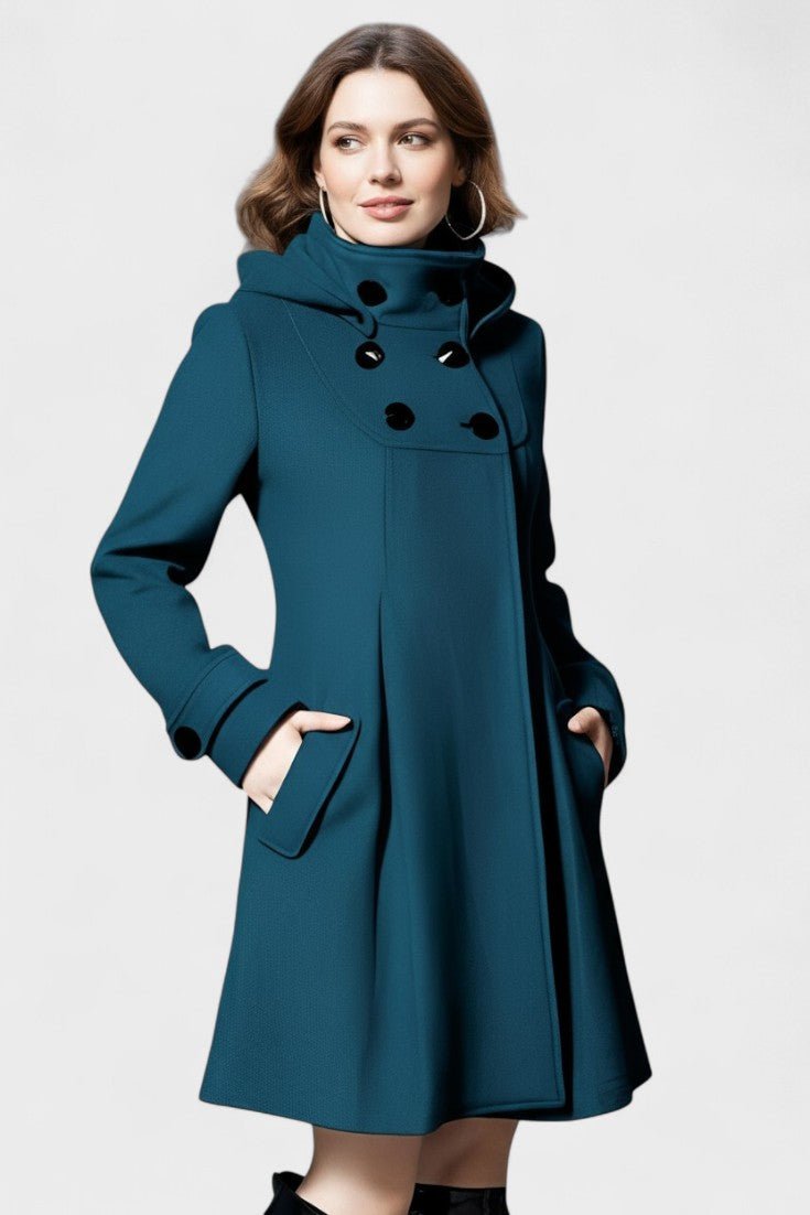 Structured A-Line Coat with High Collar and Button Detail