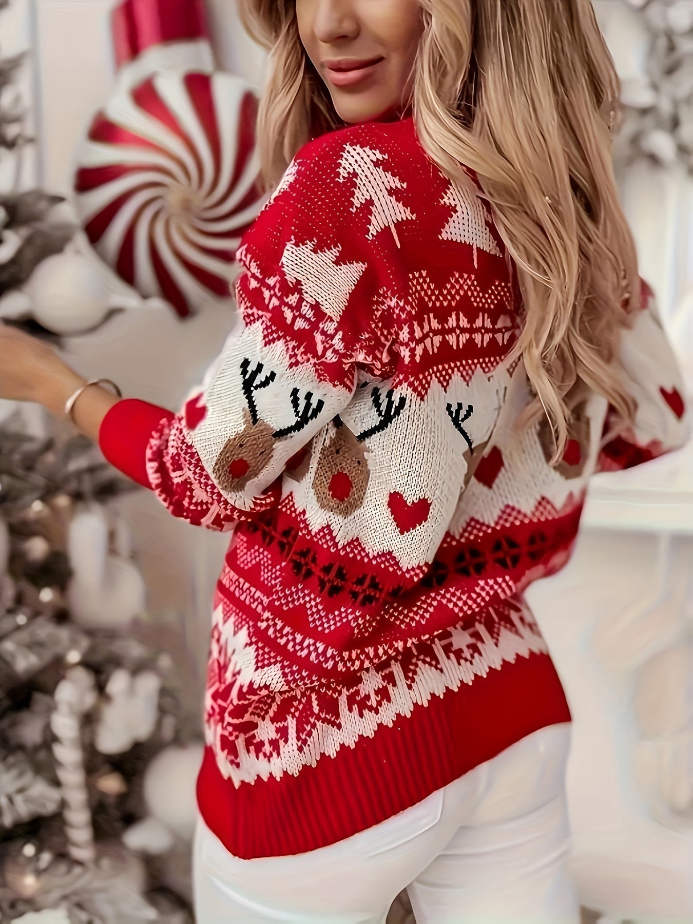 Festive Reindeer Christmas Knit Holiday Sweater