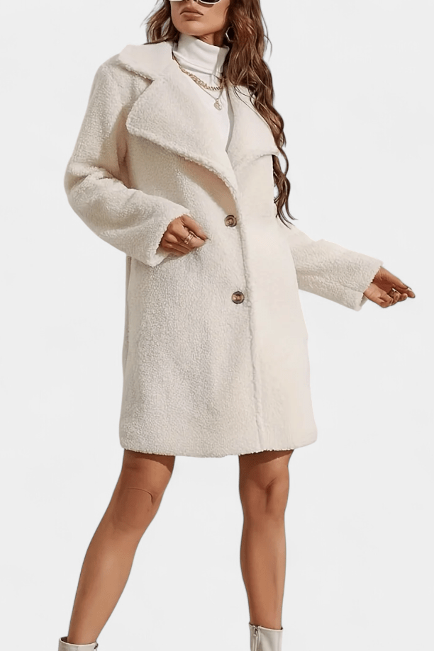 Plush Faux Fur Button Front Mid-Length Coat