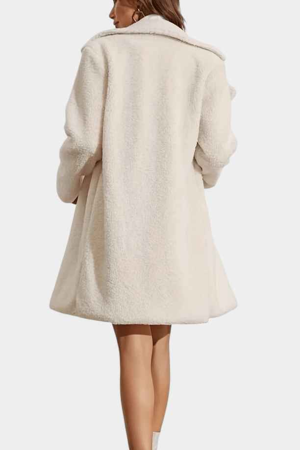 Plush Faux Fur Button Front Mid-Length Coat