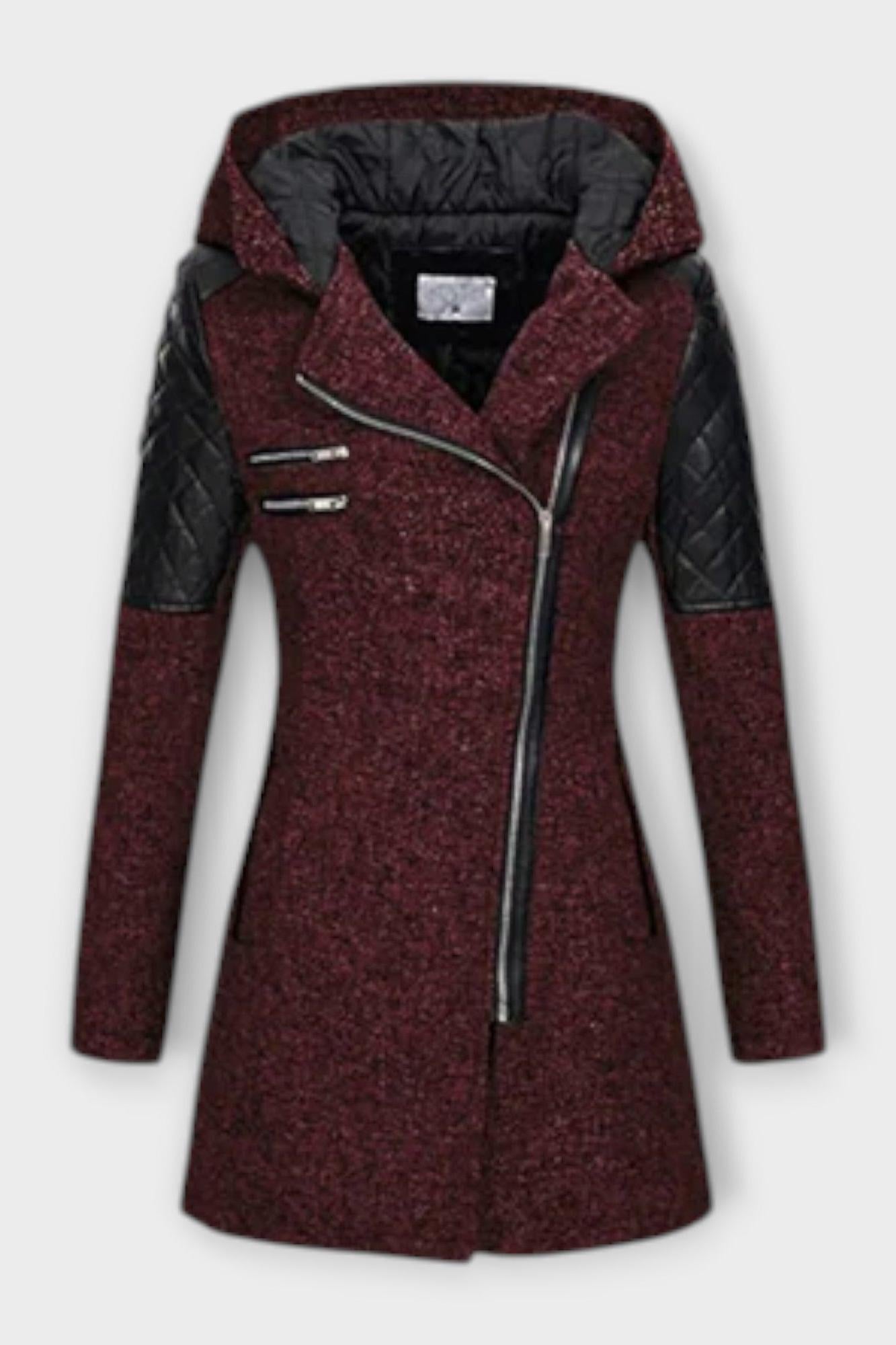 Asymmetrical Zip Hooded Coat with Quilted Sleeve Panels