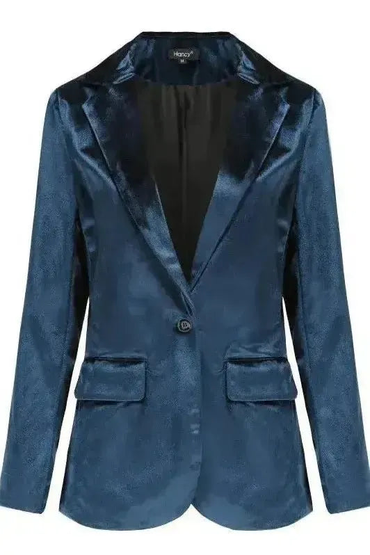 Velvet Tailored Blazer with Single Button and Notched Lapel