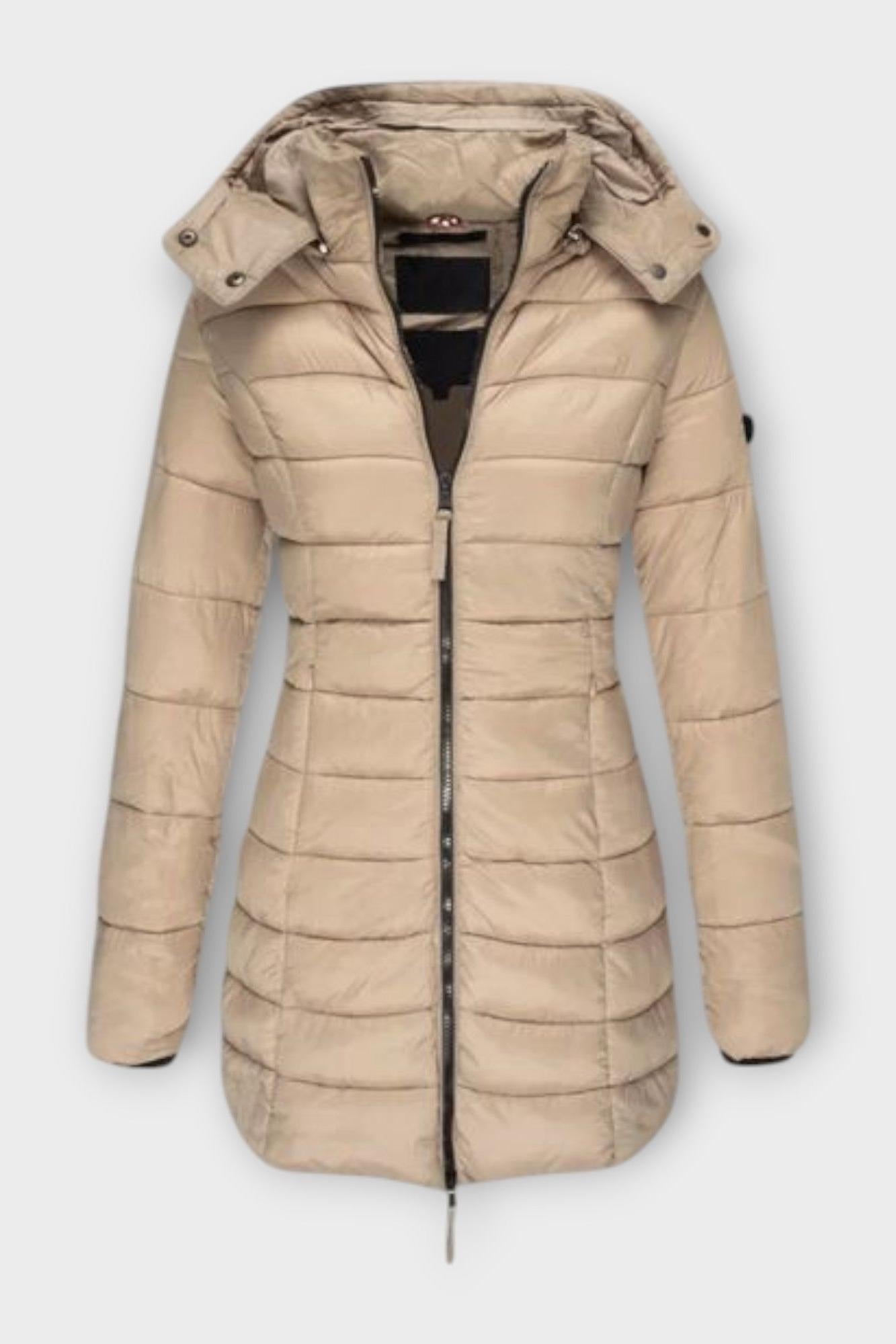 Longline Insulated Puffer Coat with Hood and Zip Front