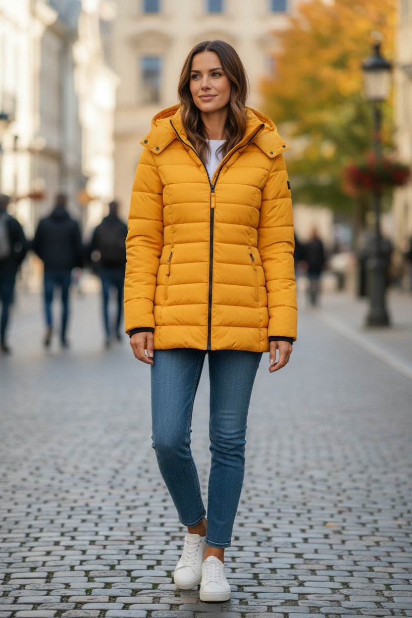 Longline Insulated Puffer Coat with Hood and Zip Front
