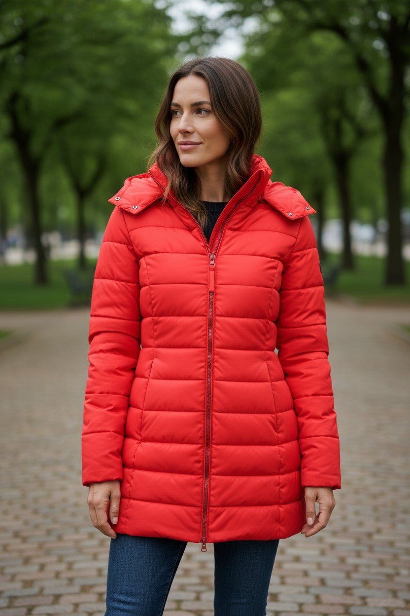 Longline Insulated Puffer Coat with Hood and Zip Front
