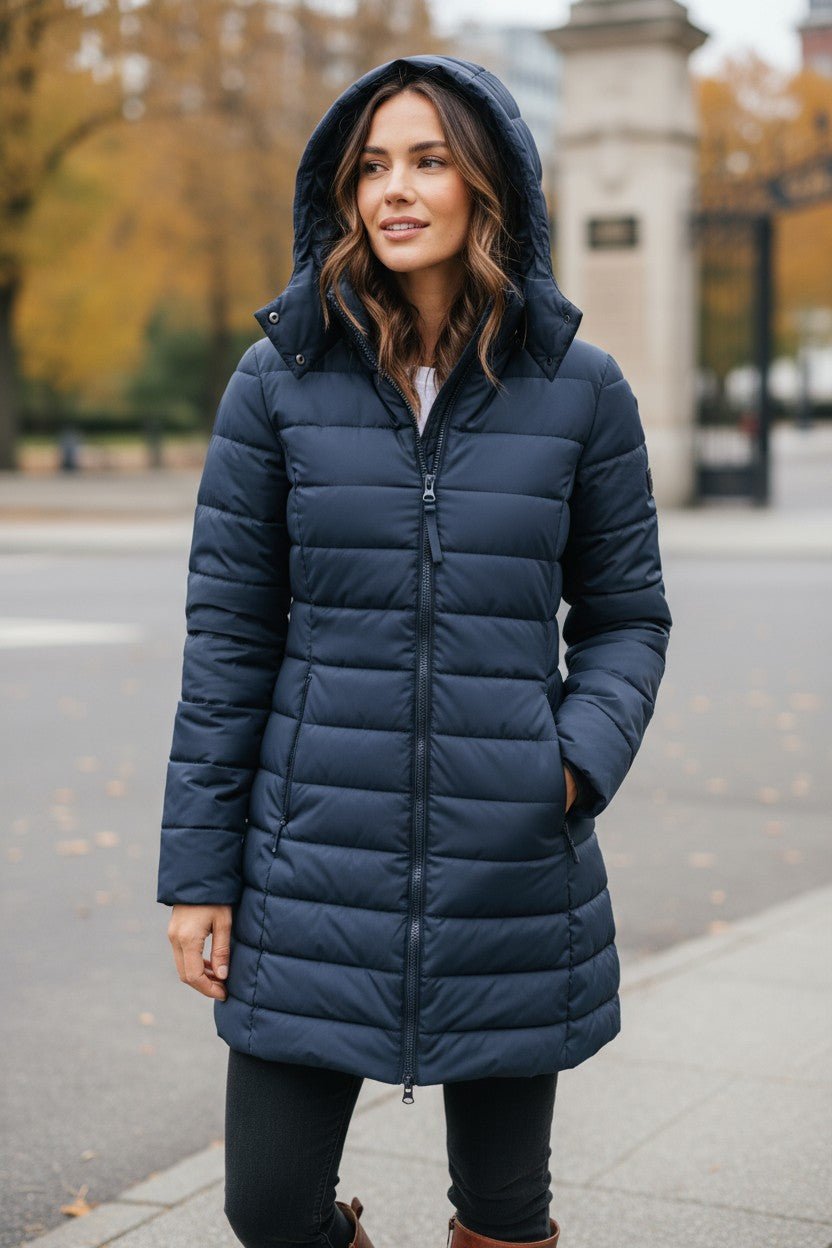 Longline Insulated Puffer Coat with Hood and Zip Front