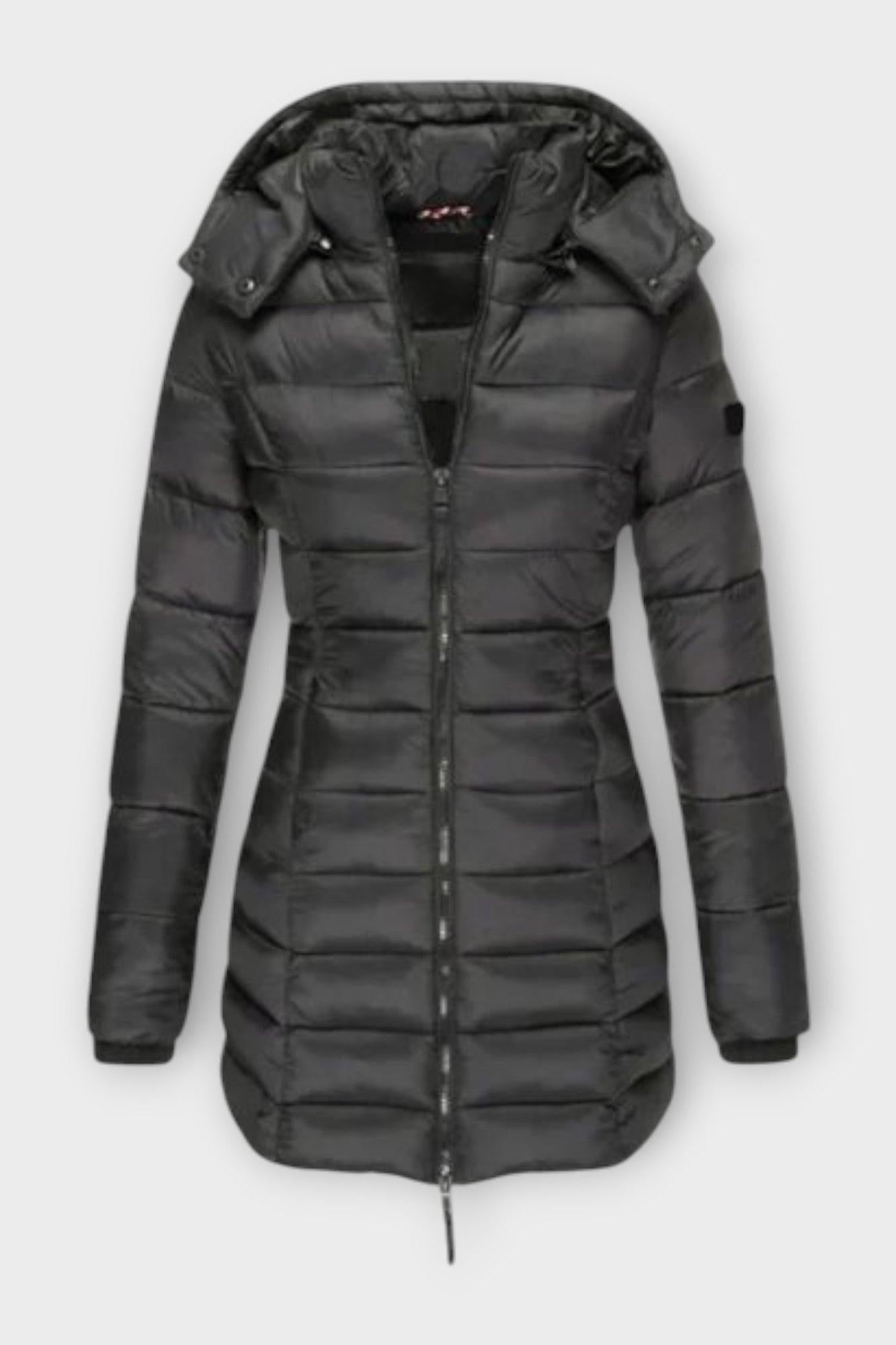 Longline Insulated Puffer Coat with Hood and Zip Front