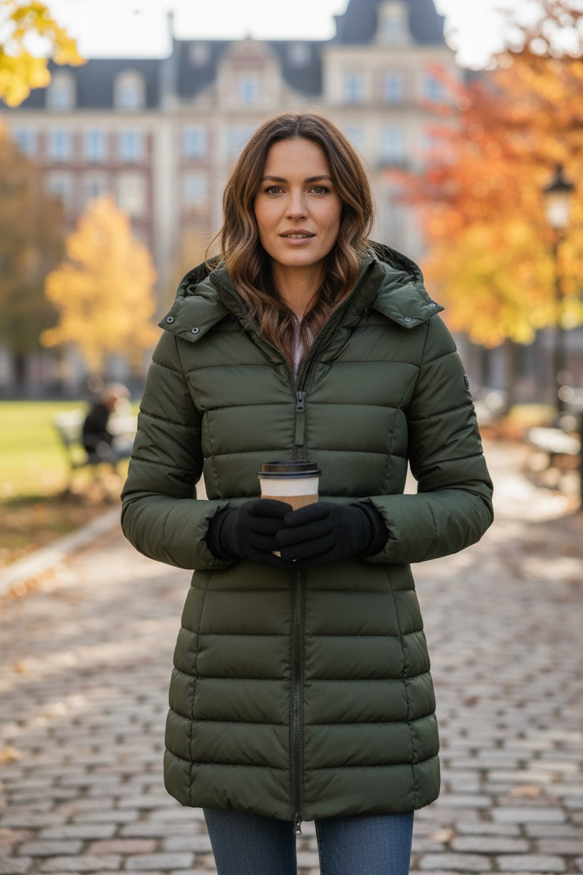 Longline Insulated Puffer Coat with Hood and Zip Front