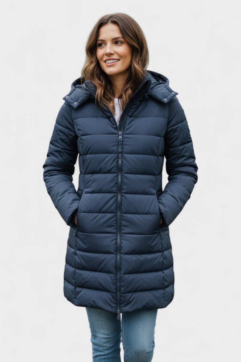 Longline Insulated Puffer Coat with Hood and Zip Front
