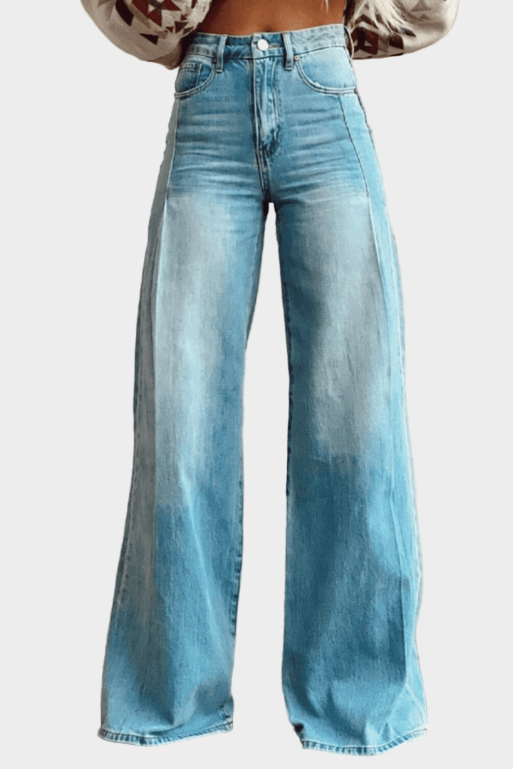 High Waist Wide Leg Denim Jeans with Relaxed Fit