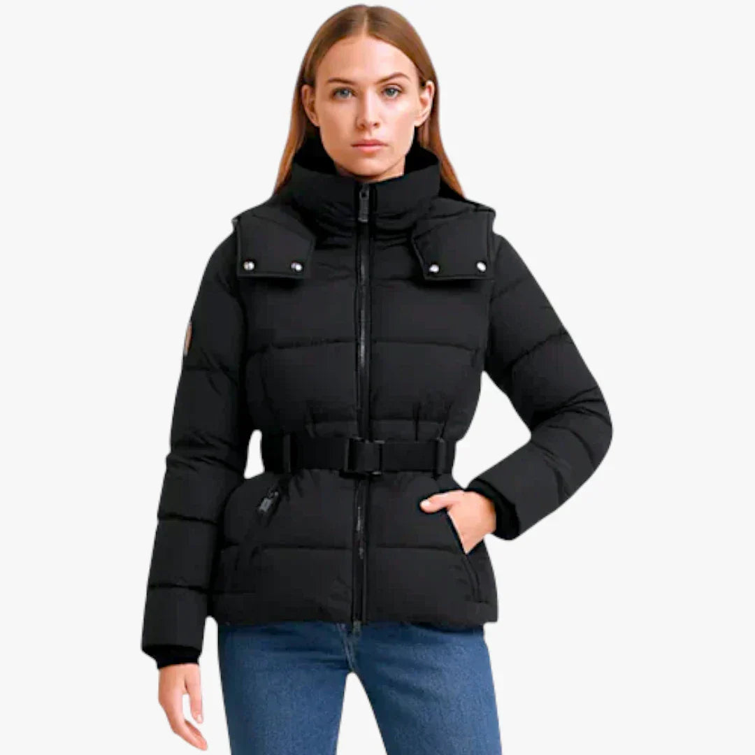 Women’s Belted Hooded Puffer Jacket – Warm Insulated Winter Coat