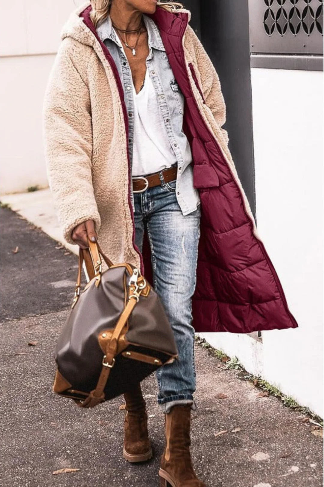Longline Hooded Puffer Coat with Plush Lined Interior