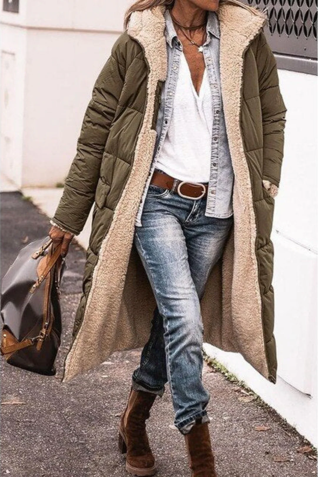 Longline Hooded Puffer Coat with Plush Lined Interior