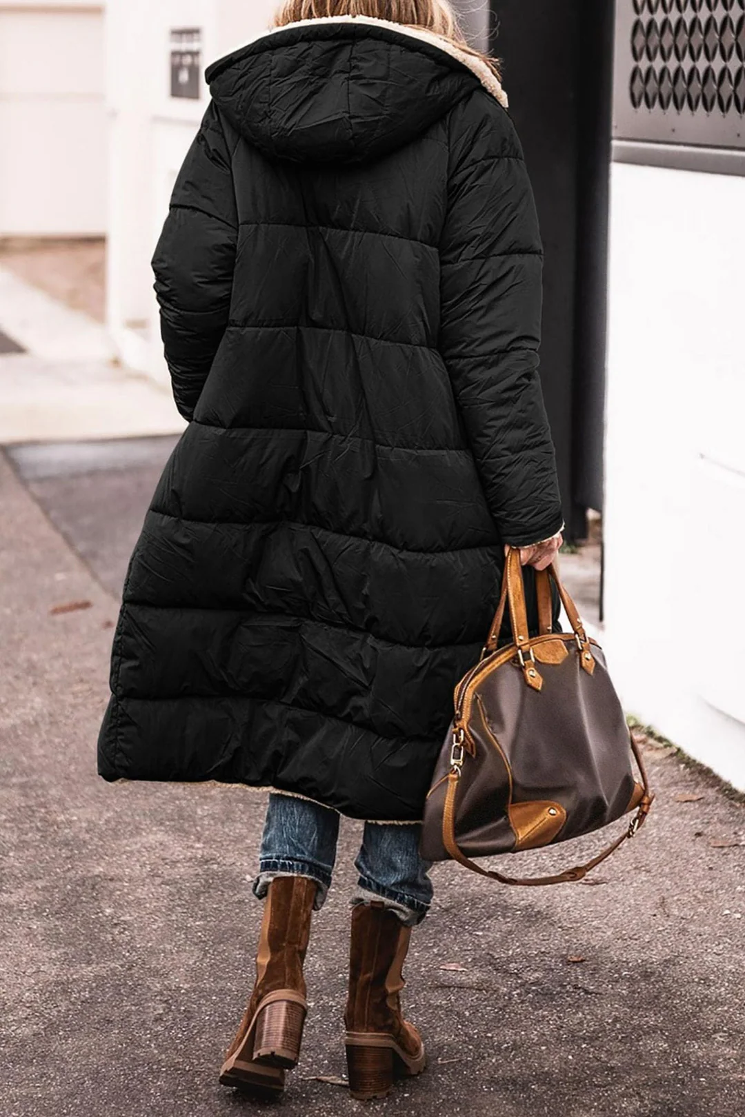 Longline Hooded Puffer Coat with Plush Lined Interior