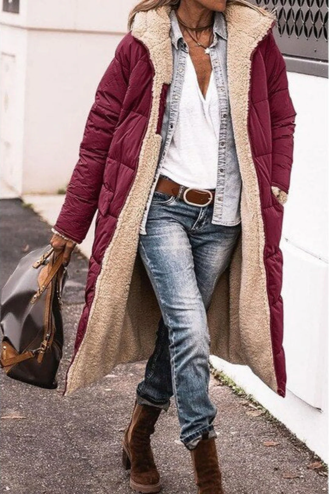 Longline Hooded Puffer Coat with Plush Lined Interior