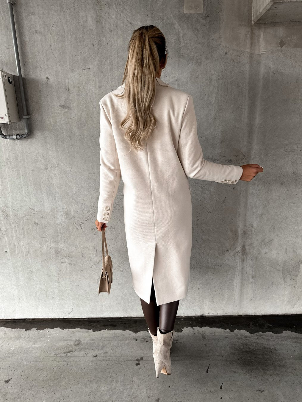 Women’s Double-Breasted Tailored Long Wool-Style Coat