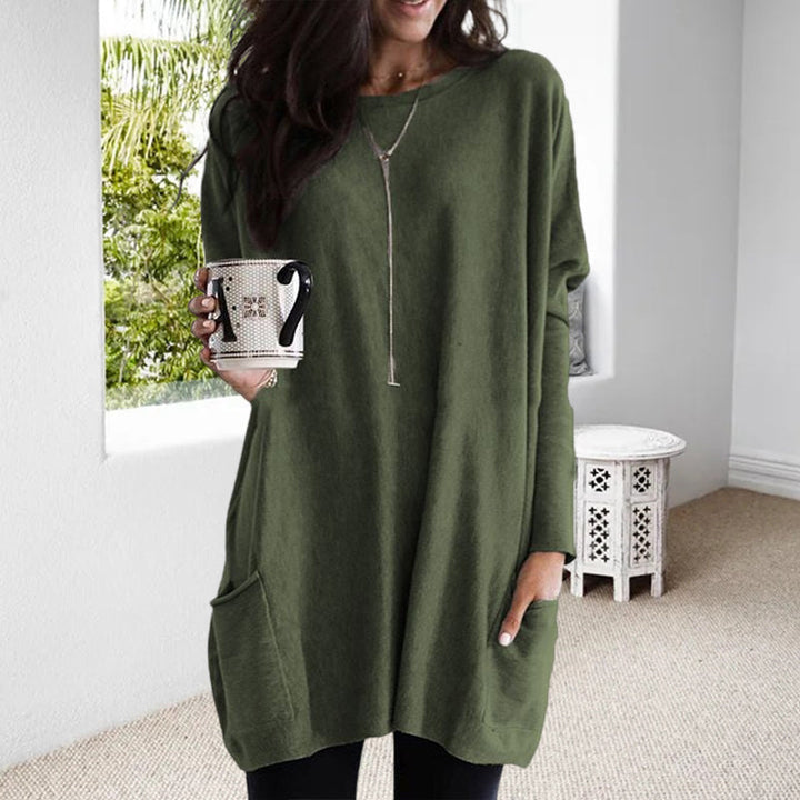 Relaxed Long Sleeve Pocket Knit Tunic Top