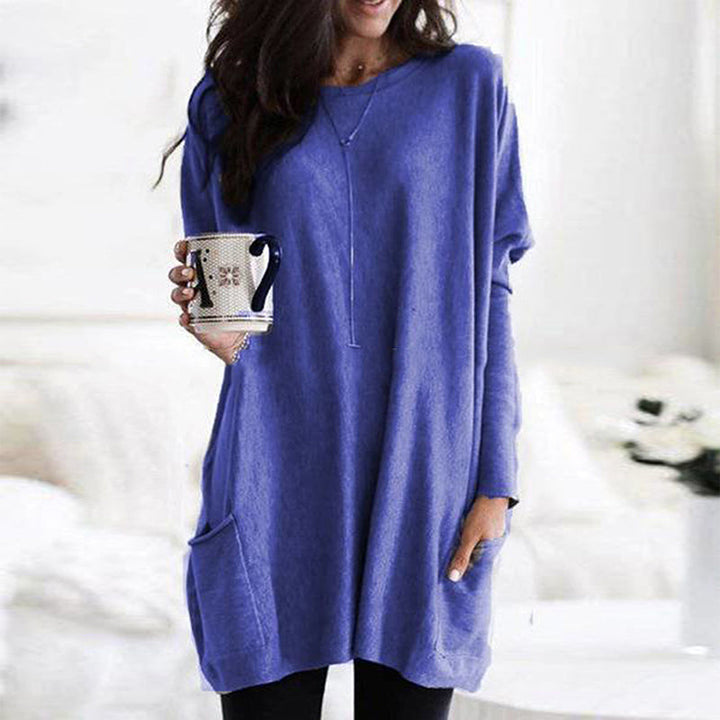 Relaxed Long Sleeve Pocket Knit Tunic Top