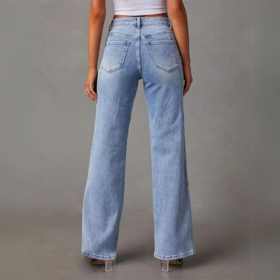 High-Waisted Light Wash Wide-Leg Jeans