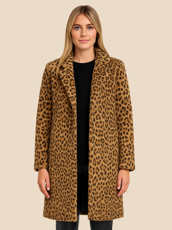 Long Leopard Print Faux Fur Coat