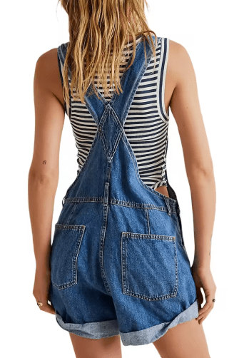 Relaxed Denim Short Overalls with Adjustable Straps and Utility Pockets