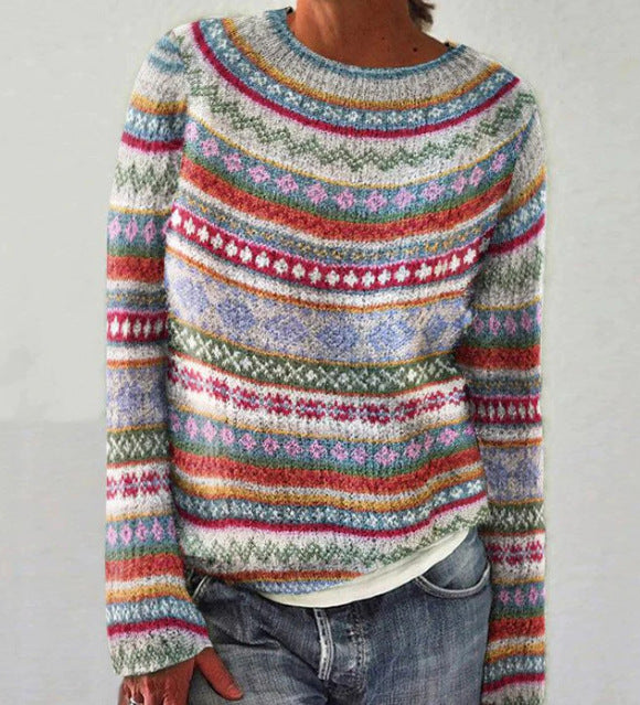 Colorful Nordic Pattern Knit Sweater
