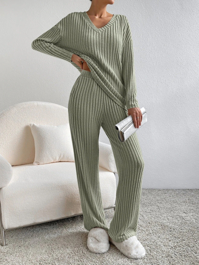 Ribbed Knit Long Sleeve Lounge Set