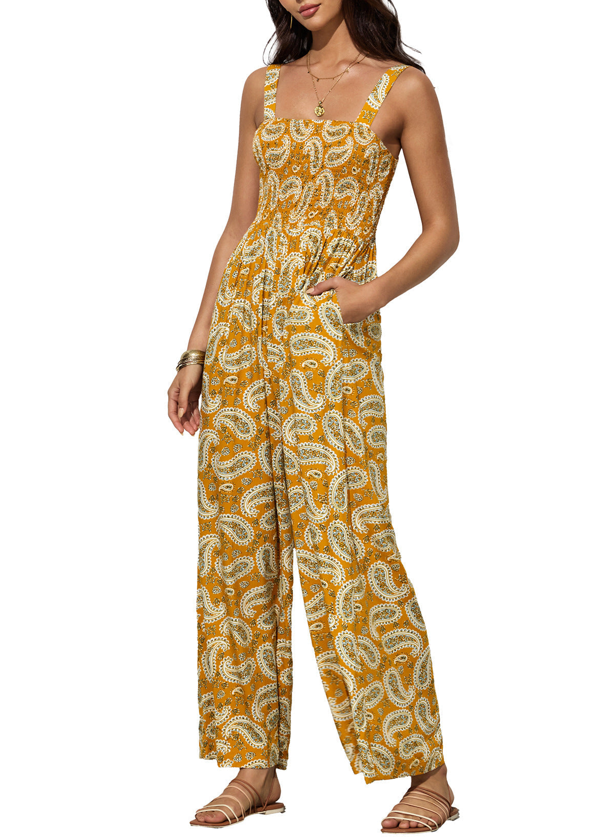 Floral Wide-Leg Sleeveless Smocked Women’s Jumpsuit