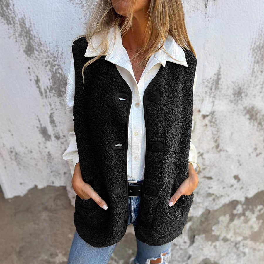 Button Front Teddy Fleece Vest for Cozy Everyday Layering