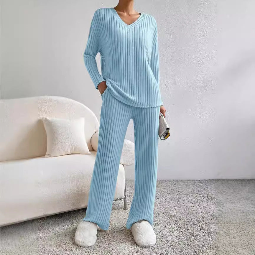 Ribbed Knit Long Sleeve Lounge Set