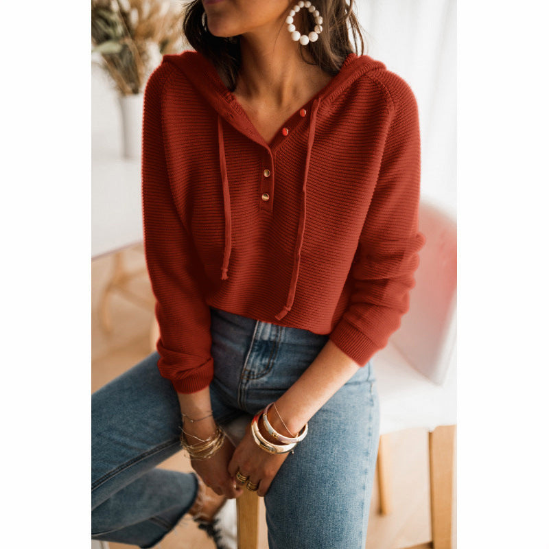 Casual Button-Front V-Neck Long Sleeve Top