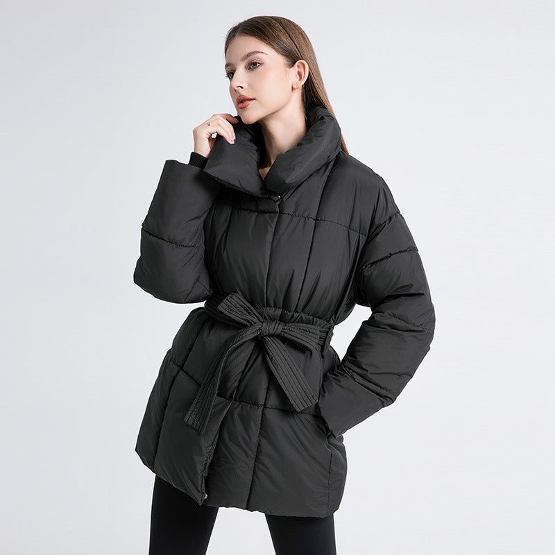 Belted High-Neck Puffer Winter Jacket