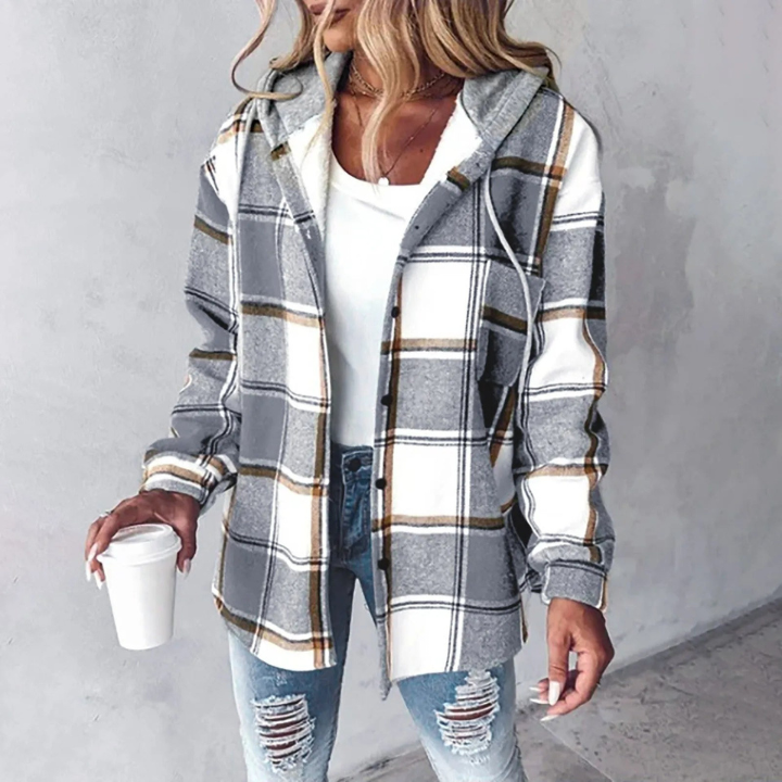 Plaid Button-Up Hooded Casual Jacket