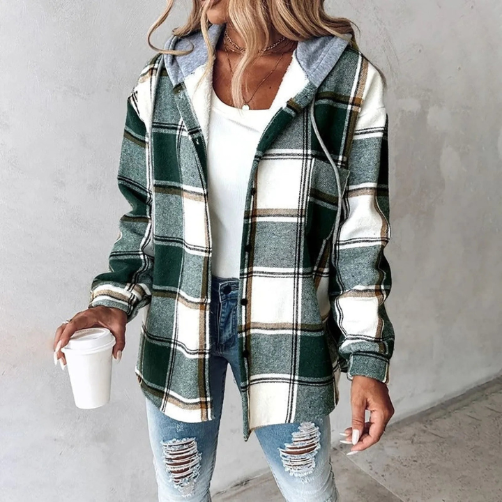 Plaid Button-Up Hooded Casual Jacket
