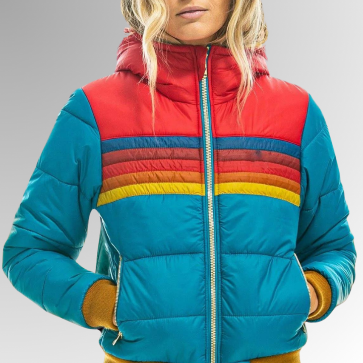 Colorblock Retro Stripe Hooded Puffer Jacket