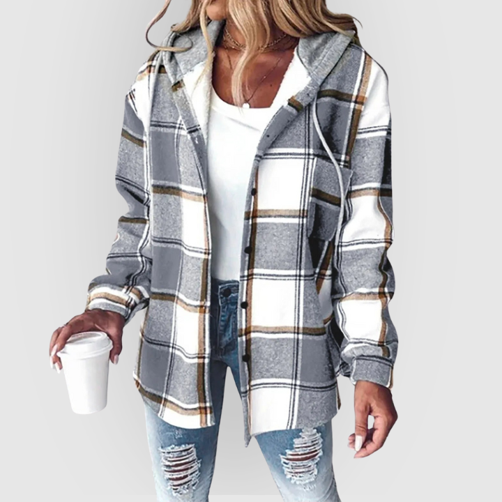 Plaid Button-Up Hooded Casual Jacket
