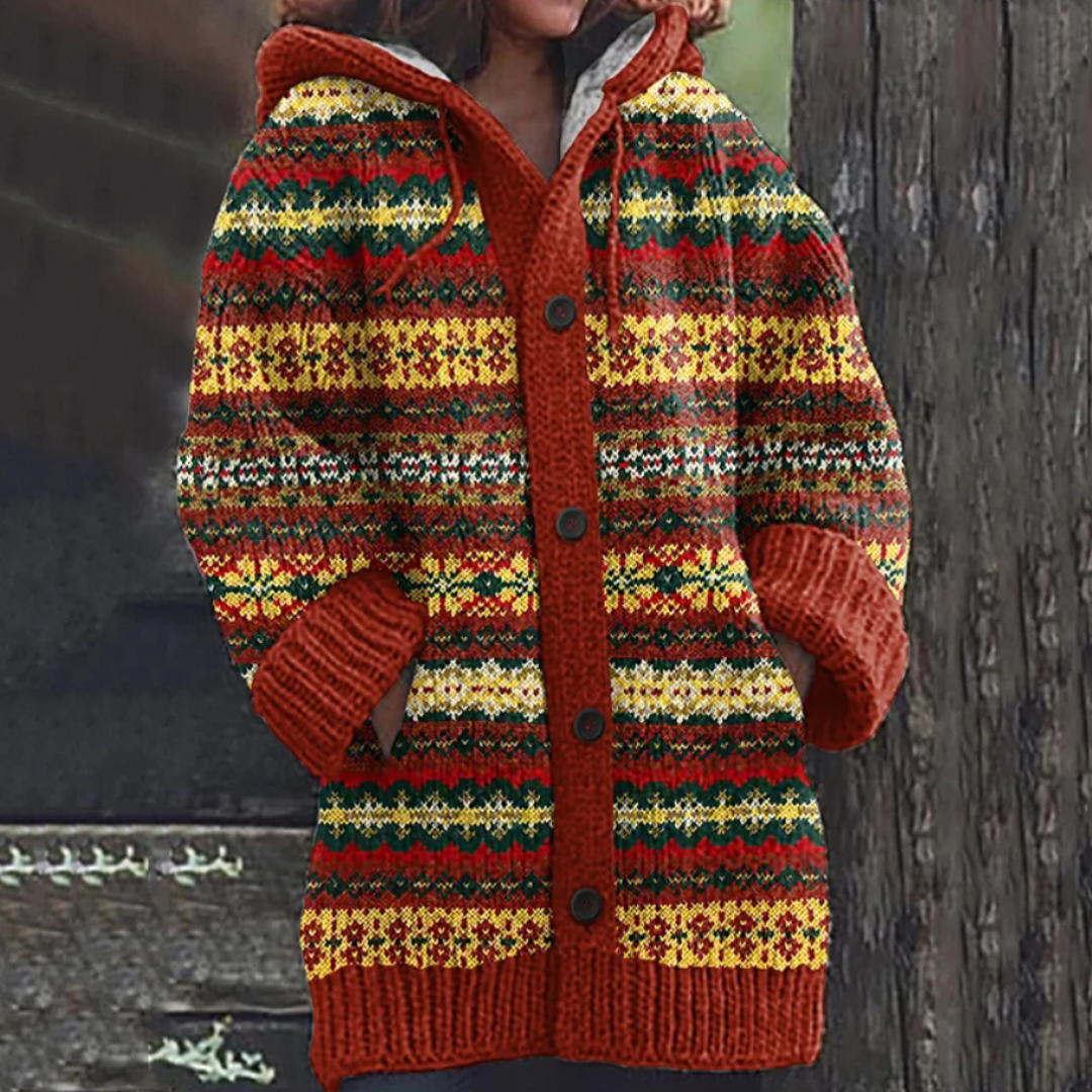 Hooded Nordic Knit Button Cardigan for Cozy Everyday Style