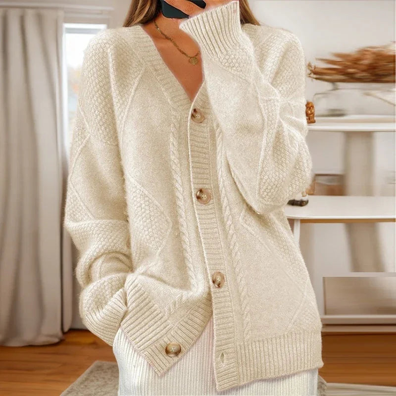 Textured Knit Button-Front Cardigan Sweater