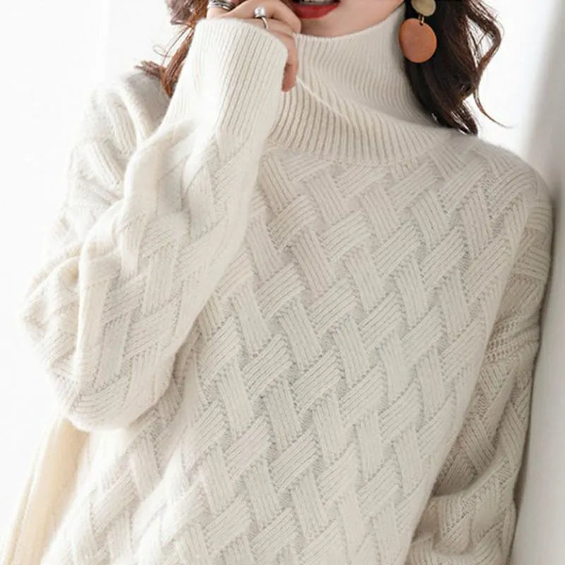 Textured Turtleneck Knit Sweater for Cozy Elegance