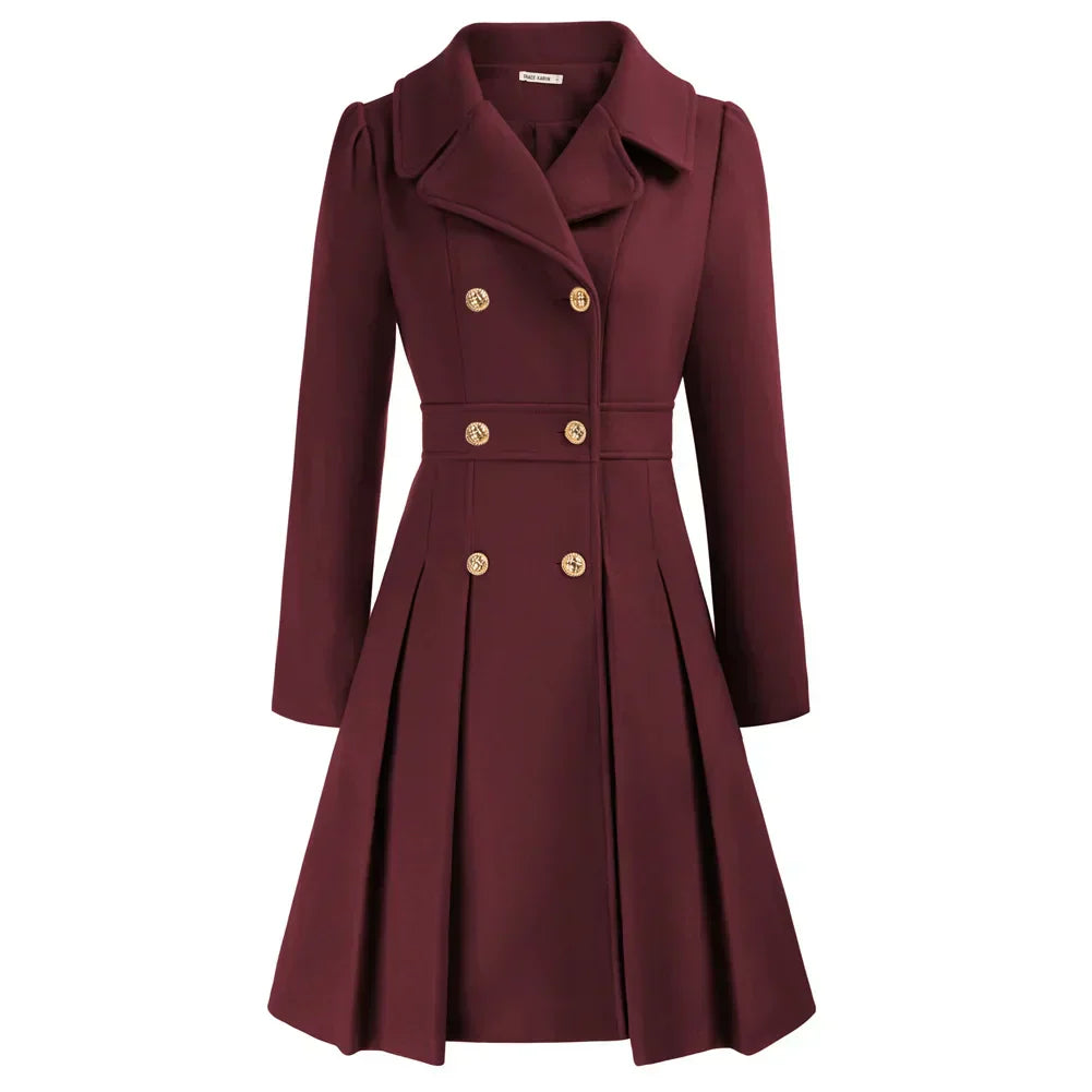 Women’s Elegant Double-Breasted Flare Long Coat