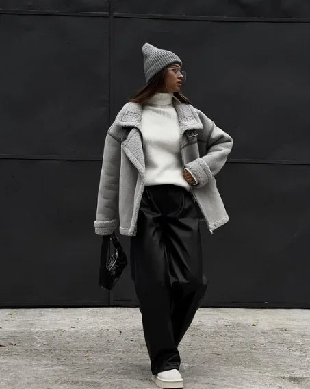 Women’s Oversized Sherpa-Lined Jacket – Warm Fleece Winter Coat