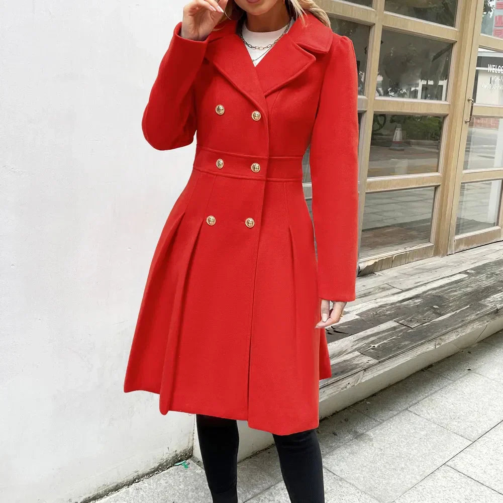 Women’s Elegant Double-Breasted Flare Long Coat