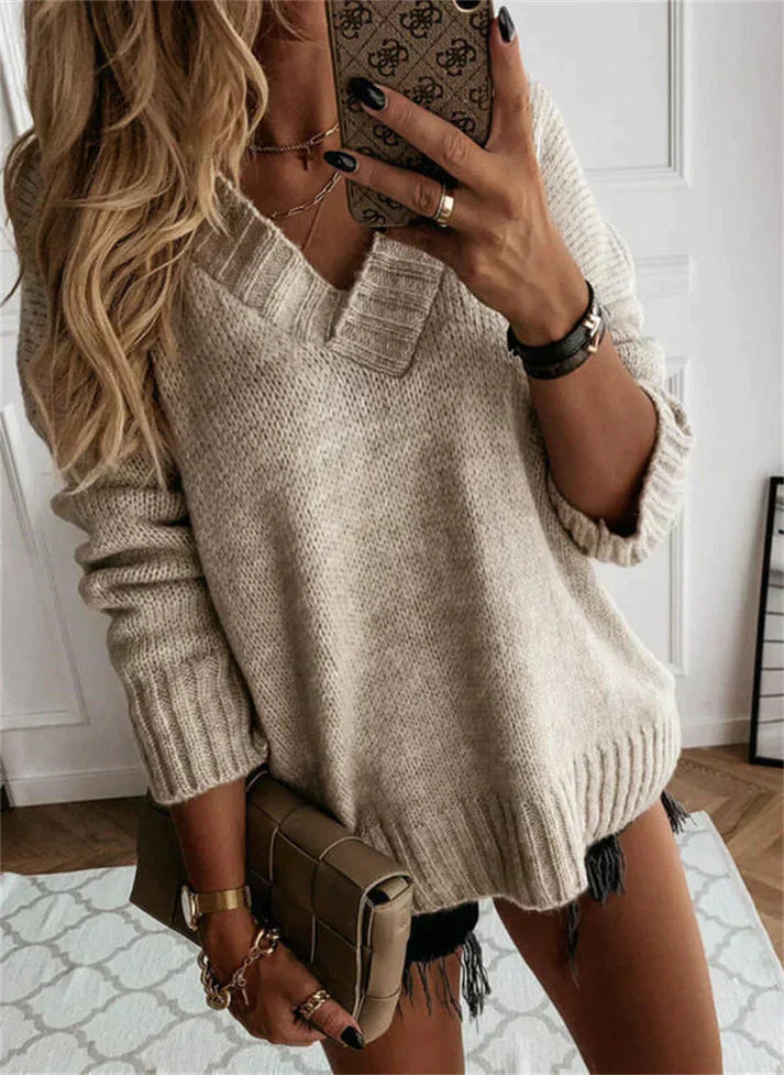 Casual V-Neck Knit Sweater for Women