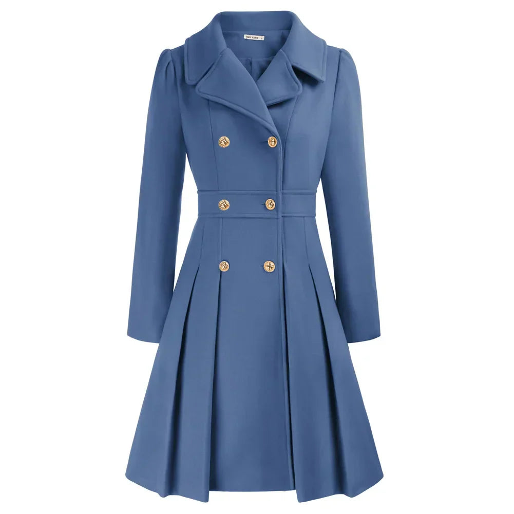 Women’s Elegant Double-Breasted Flare Long Coat