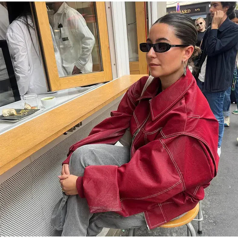 Oversized Faux Leather Bomber Jacket for Street Style Edge