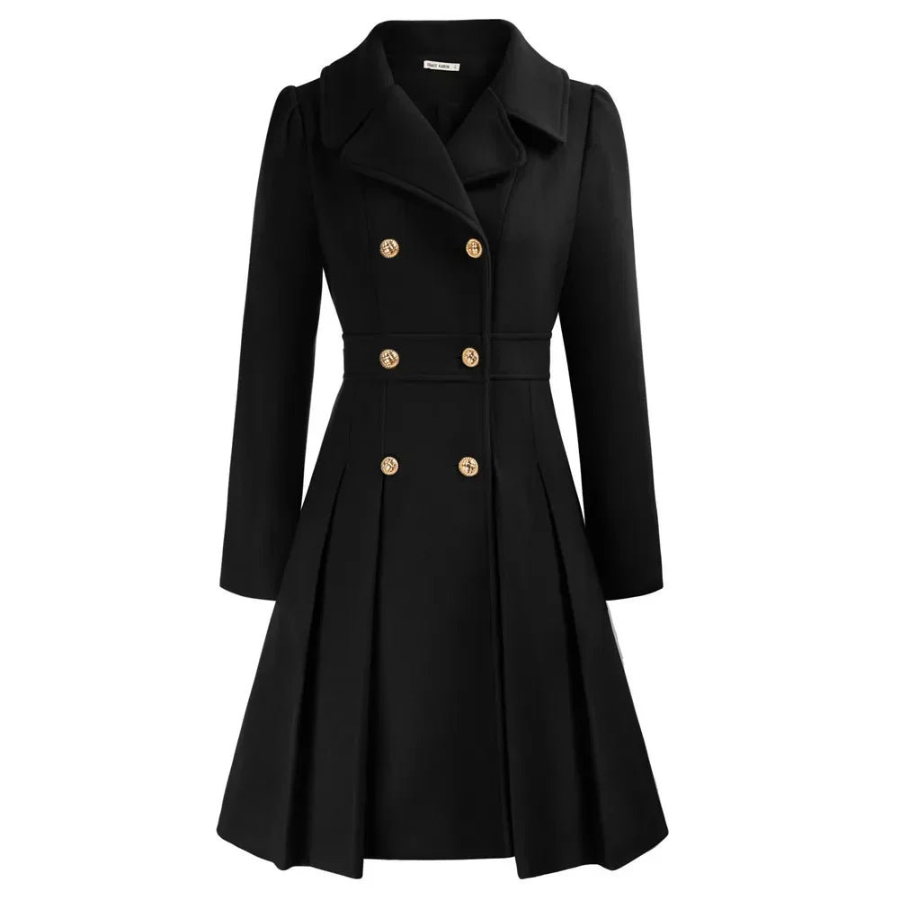 Women’s Elegant Double-Breasted Flare Long Coat
