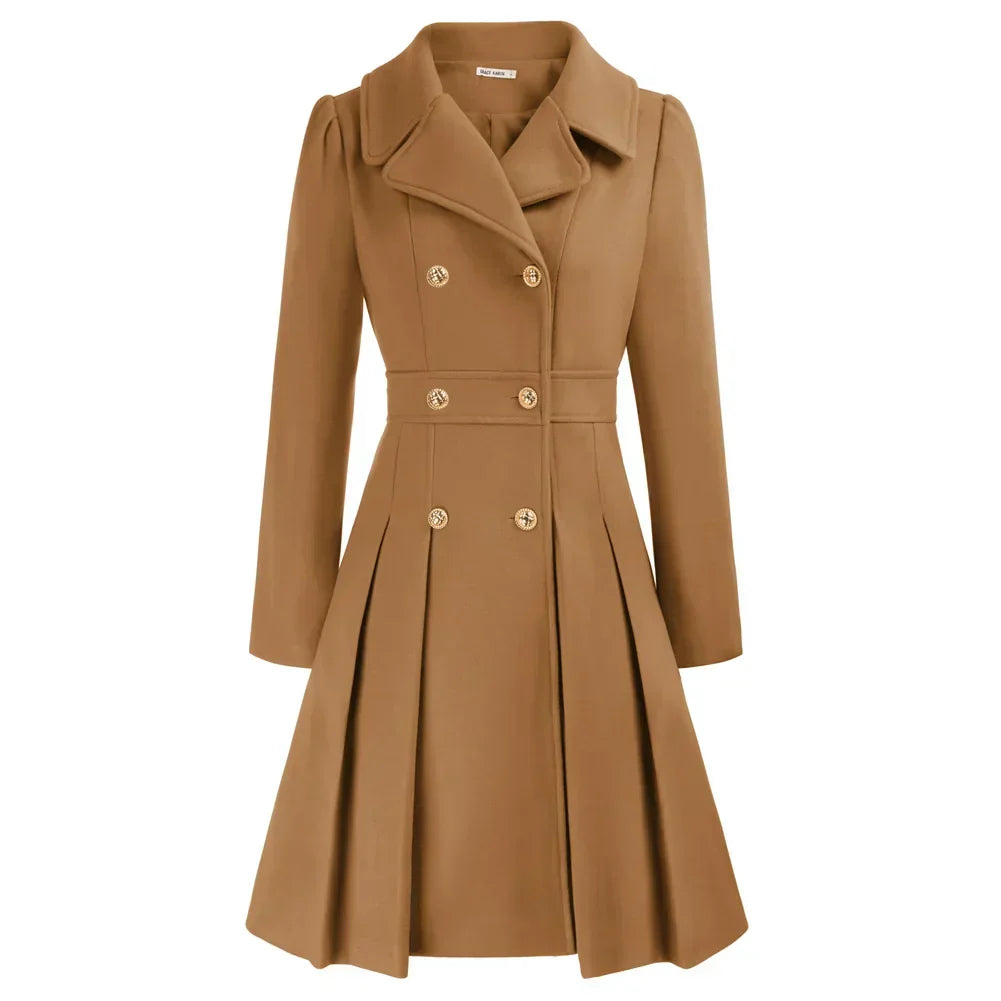 Women’s Elegant Double-Breasted Flare Long Coat