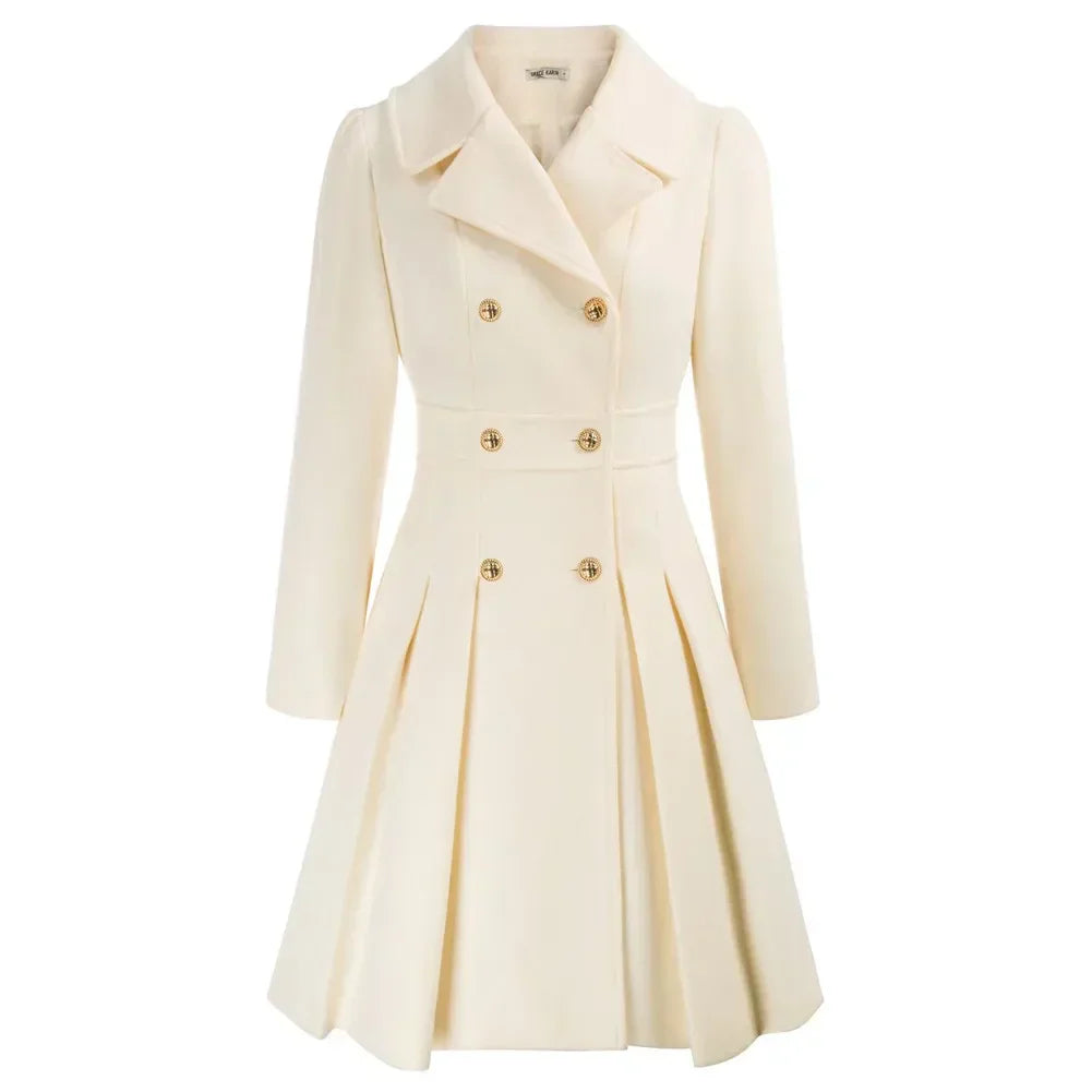 Women’s Elegant Double-Breasted Flare Long Coat